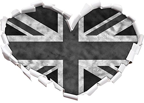 Stil.Zeit Monocrome, Great Britain Flag, Großbritannien Flagge Herz im 3D-Look, Wand- oder Türaufkleber Format: 62x43,5cm, Wandsticker, Wandtattoo, Wanddekoration