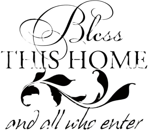 MEGLIZ Friendly Home Wandtattoo Zitat Vinyl Familie Spruch Bless This Home and All Who Enter Wandkunst Aufkleber (Color : Black, Size : 20 x22 )