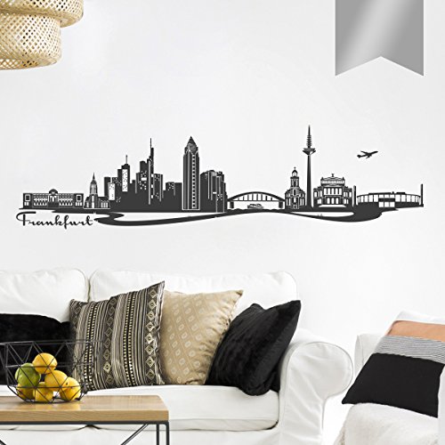 WANDKINGS Wandtattoo Skyline Frankfurt (mit Sehenswürdigkeiten und Wahrzeichen der Stadt) 130 x 34 cm Silber - erhältlich in 33 Farben