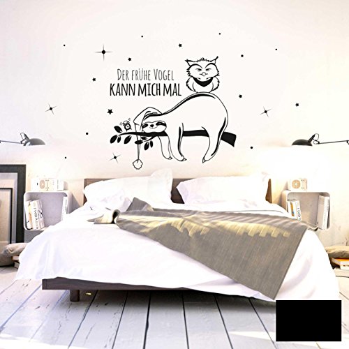 ilka parey wandtattoo-welt® Wandtattoo Wandaufkleber Wandbild Faultier Eule Der frühe Vogel kann Mich mal M2045 - ausgewählte Farbe: *schwarz* - ausgewählte Größe: *L - 80cm breit x 43cm hoch*