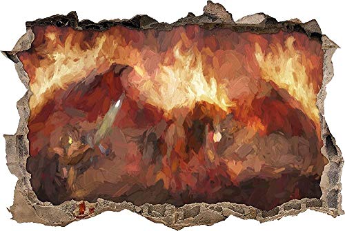 KAIASH 3D Wandsticker Ritter kämpft gegen Drachen im Feuer Kunst Pinsel Effekt Wanddurchbruch im 3D Look Wand oder Türaufkleber Wandsticker Wandtattoo Wanddekoration 62x42cm