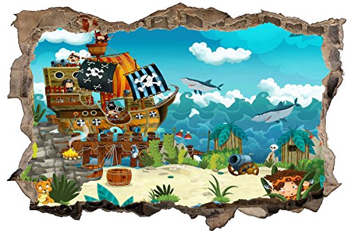 Piraten Schiff Kinder Hai Meer Wandtattoo Wandsticker Wandaufkleber D0796 Größe 70 cm x 110 cm