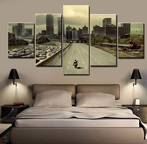 BAIOKAISHUII Modulare Bilder HD-gedruckte Leinwand Malerei Home Wandkunst Foto Dekor 5 Panels Film Walking Dead Landscape Poster-Rahmenlos