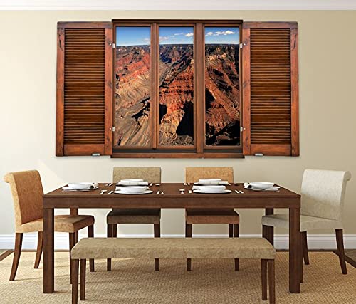 3D Wandtattoo Fenster Rustikal Grand Canyon Arizona Amerika Vintage Wand Aufkleber Wanddurchbruch Wandbild 11RS721, Wandbild Größe F:ca. 140cmx82cm