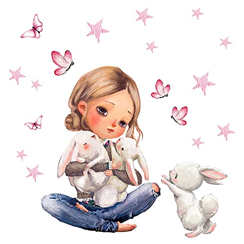 Little Deco Wandtattoo Wandsticker Kinderzimmer Mädchen Tiere Hase Wandaufkleber Sterne Spielzimmer Babyzimmer Wanddeko Wandbild Schmetterling Kinder DL688-1