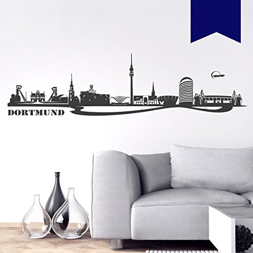 Wandkings Wandtattoo  Skyline Dortmund (mit Sehenswürdigkeiten und Wahrzeichen der Stadt)  220 x 57 cm dunkelblau - erhältlich in 33 Farben