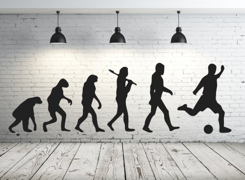 Wandtattoo 68165-58x18 cm, ~ Männer Evolution Affe, Fussball ~ fürs Kinderzimmer, Jungen Wandaufkleber Wandtatoos Sticker Aufkleber für die Wand, Fensterbild, Tapetensticker, Türaufkleber, Tattoo aus Markenfolie - aus 32 Farben wählen