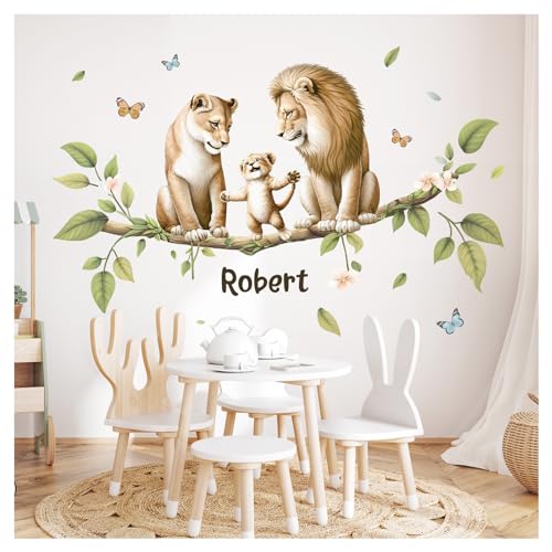 Little Deco Wandtattoo personalisiert Dschungeltiere Wandsticker für Kinderzimmer Tiere mit Name Wandaufkleber AST Löwen Babyzimmer Safari Wanddeko DL5029-01