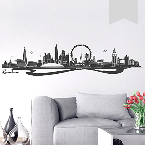 WANDKINGS Wandtattoo Skyline London (mit Sehenswürdigkeiten und Wahrzeichen der Stadt) 180 x 40 cm hellgrau - erhältlich in 33 Farben