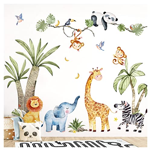 Little Deco XXL Wandsticker Safari Tiere Set Wandtattoo für Kinderzimmer Wandaufkleber Dschungeltiere Baum Babyzimmer Wandbild XL - 147 x 76 cm (BxH) DL800