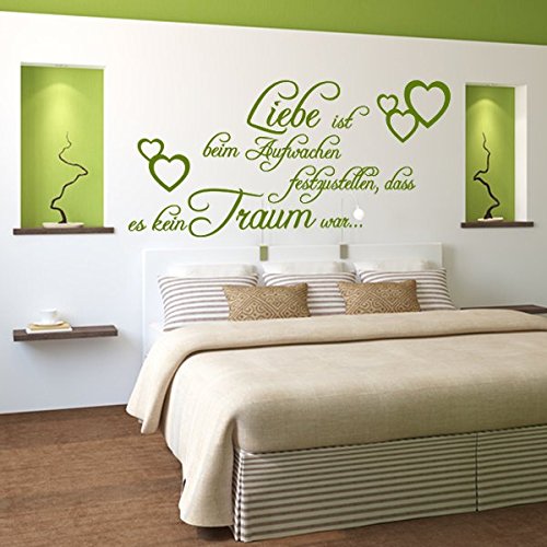 denoda® Liebe ist beim aufwachen festzustellen...- Wandtattoo Beige 52 x 25 (Wandsticker Wanddekoration Wohndeko Wohnzimmer Kinderzimmer Schlafzimmer Wand Aufkleber)