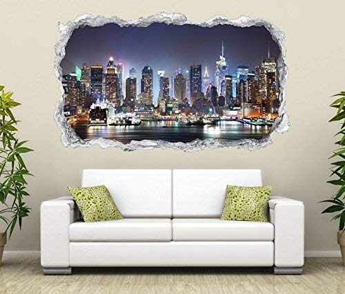 3D Wandtattoo Durchbruch Skyline New York Stydt USA Wand Aufkleber Wanddurchbruch sticker selbstklebend Wandbild Wandsticker Wohnzimmer 11O2319, Wandbild Größe F:ca. 162cmx97cm