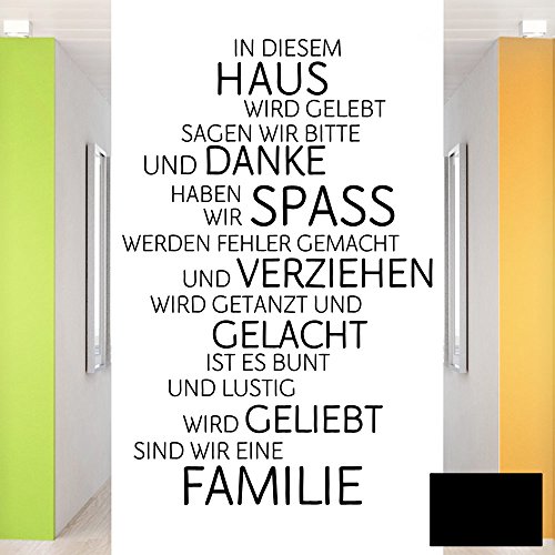 Grandora Wandtattoo Familie Haus Lachen Liebe I schwarz (BxH) 58 x 87 cm I Spruch Wohnzimmer Flur Zitat Aufkleber Wandaufkleber Wandsticker Sticker W991