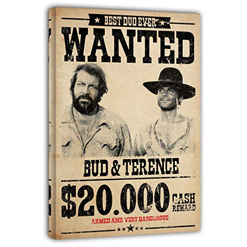 Terence Hill Bud Spencer Leinwand - Wanted $20.000 - Die rechte und die Linke Hand des Teufels - Kunstdruck (20 x 30 cm, Vintage)