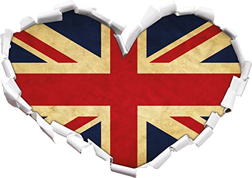 Stil.Zeit Great Britain Flag, Großbritannien Flagge Herzform im 3D-Look, Wand- oder Türaufkleber Format: 92x64.5cm, Wandsticker, Wandtattoo, Wanddekoratio