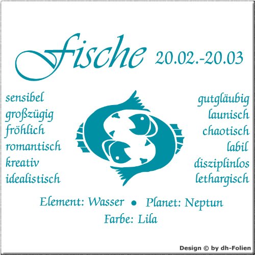 wall-refine WS-00765 | Sternzeichen Fische | Premium Wandtattoo Wandaufkleber der Extra-Klasse, 65 x 50 cm, türkisblau oder 33 weiteren Farben und 3 Grössen erhältlich, seidenmatter Glanz