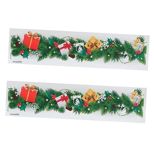 Uonlytech 2st Weihnachtsaufkleber Piniengirlande Wandtattoo Entfernbarer Feiertagswandaufkleber Weihnachtsbaum Weihnachtsnagelaufkleber Abziehbilder Weihnachtliche Wandtattoos Film Pvc