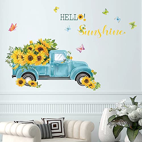 decalmile Wandtattoo Sonnenblume Schmetterling Wandsticker Garten Blumen Wandaufkleber Schlafzimmer Wohnzimmer Fenster Wanddeko