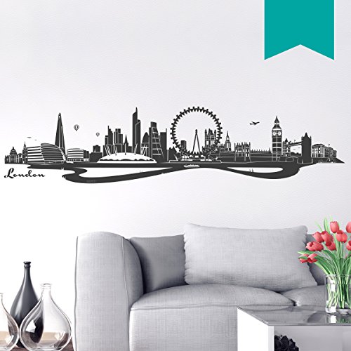 Wandkings Wandtattoo Skyline London (mit Sehenswürdigkeiten und Wahrzeichen der Stadt)  180 x 40 cm türkis - erhältlich in 33 Farben