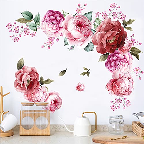 Wandsticker Pfingstrose Rose Blumen Wanddeko, Wasserdicht DIY Groß Wandaufkleber Wandtattoo, Giyiprpi Wand Deko Wohnzimmer Schlafzimmer Küche Möbel Aufkleber (A)