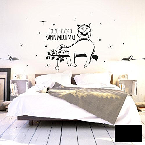 Wandtattoo Wandaufkleber Wandbild Faultier Eule Der frühe Vogel kann mich mal M2045 ilka parey wandtattoo-welt® - ausgewählte Farbe: *schwarz* - ausgewählte Größe: *L - 80cm breit x 43cm hoch*