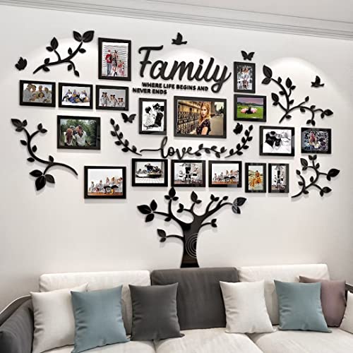 Wandtattoo Baum Stammbaum Wandtattoo Wohnzimmer - 3D DIY Wandsticker Wall Stickers Wanddeko Deko Wandtattoo Baum für Wohnzimmer Schlafzimmer Bilderrahmen 15x20 10x15 Fotowand(Schwarz 146 * 207cm)