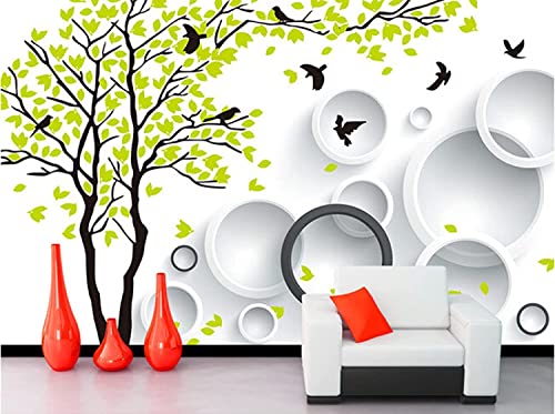 Fototapete Wandbild Kinderzimmer 3D Bäume Vögel Tiere Geometrische Kreise 250 X 175 Cm Abziehbare Und Selbstklebende Wandposter Tv-Hintergrund Wandtattoo Kunstdruck Image Design Modern Wall Decals Ho