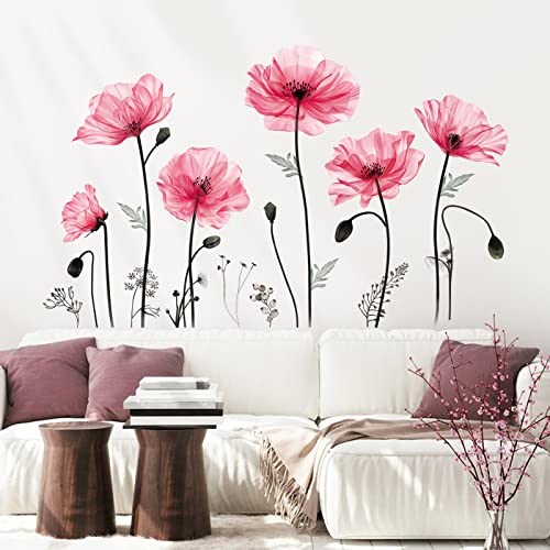 decalmile Wandtattoo Blumen Groß Rot Wandaufkleber Mohnblumen Pflanzen Wandsticker Schlafzimmer Wohnzimmer Fenster Wanddeko