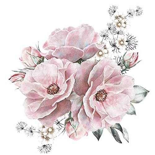 Colexy Wandtattoo Groß Blumen, Wandsticker Zart­ro­sa, Wandsticker Pfingstrose Blumen Wasserdicht, Wandtattoo Pfingstrose Vintage, Wandaufkleber Wanddeko für Wohnzimmer Schlafzimmer, 44X42cm