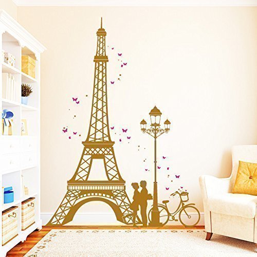 Wandtattoo-Loft „Eiffelturm Paris mit verliebtes Paar“ ZWEIFARBIG - Wandtattoo / 49 Farben / 4 Größen/grau / 115 x 155 cm