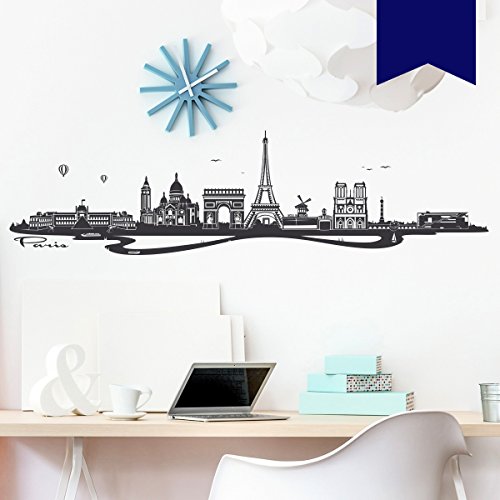 WANDKINGS Wandtattoo Skyline Paris (mit Sehenswürdigkeiten und Wahrzeichen der Stadt) 160 x 42 cm dunkelblau - erhältlich in 33 Farben