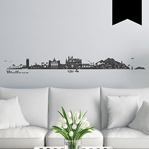 WANDKINGS Wandtattoo Skyline Mallorca (mit Sehenswürdigkeiten und Wahrzeichen der Stadt) 120 x 15 cm schwarz - erhältlich in 33 Farben