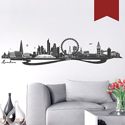 WANDKINGS Wandtattoo Skyline London (mit Sehenswürdigkeiten und Wahrzeichen der Stadt) 90 x 20 cm dunkelrot - erhältlich in 33 Farben