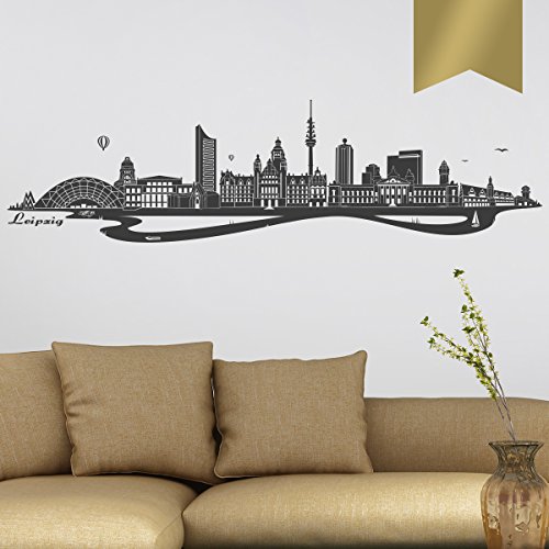 WANDKINGS Wandtattoo Skyline Leipzig 220 x 58 cm Gold - erhältlich in 33 Farben