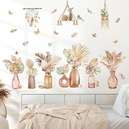 decalmile Wandtattoo Boho Palme Blätter Wandaufkleber Pflanzen Blumen Schmetterlinge Wandsticker Schlafzimmer Wohnzimmer Kinderzimmer Wanddeko