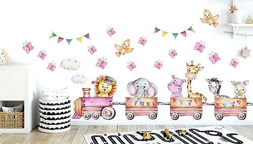 WONDER MURALS Wandtattoo Kinderzimmer Deko Mädchen Baby Wandaufkleber Tiere Zug Schmetterlinge Wandsticker Wanddeko Babyzimmer