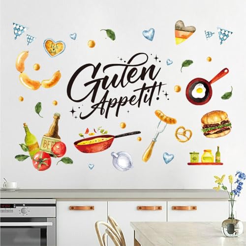 GREENWR 40Stück | Wandtattoo Küche mit Sprüche Selbstklebend | Guten Appetit | Wurst Brot Kochen Wandaufkleber | Essen Lebensmittel Wandsticker Wanddeko Geschenke für Küche, GREENWR-20240426-K01