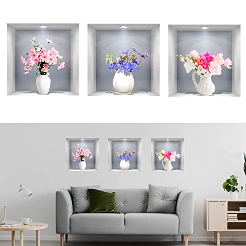 Sporgo 3 Stück Wandaufkleber Vase: 3D Wandtattoo Schlafzimmer Grüne Pflanzen Wanddeko Wohnzimmer, Wandtattoo Wohnzimmer Selbstklebend Wandaufkleber, für Wohnzimmer, Schlafzimmer, Küche, Büro