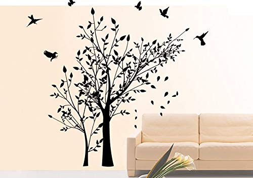 Deco-idea Wandtattoo Vögel Baum Zweige Ranke Wallbild WBM15(010 Weiss, set2: Baum 100cm x120cm (Hoch))