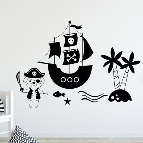 GRAZDesign Wandtattoo Pirat Piratenschiff Kinderzimmer Junge Deko - Wandaufkleber selbstklebend - 43x30cm / türkis