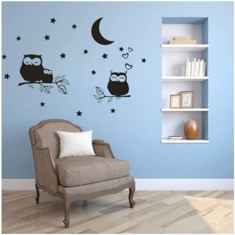 Wandaufkleber - Vinyl-Wandtattoo Mond Eule Aufkleber Kinderzimmer Wohnzimmer Wandbild Tapete 50x74cm