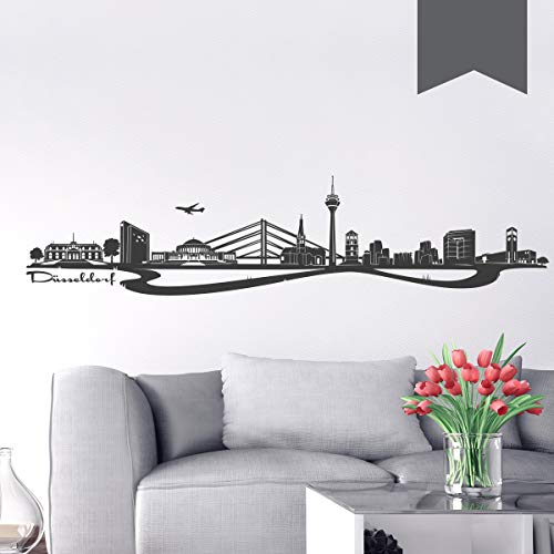 WANDKINGS Wandtattoo Skyline Düsseldorf (mit Sehenswürdigkeiten und Wahrzeichen der Stadt) 220 x 51 cm dunkelgrau - erhältlich in 33 Farben