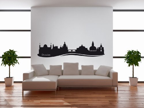 PrimeStick Wandtattoo Wandaufkleber Dresden Skyline mit Sehenswürdigkeiten #137B rot 250cm x 60cm