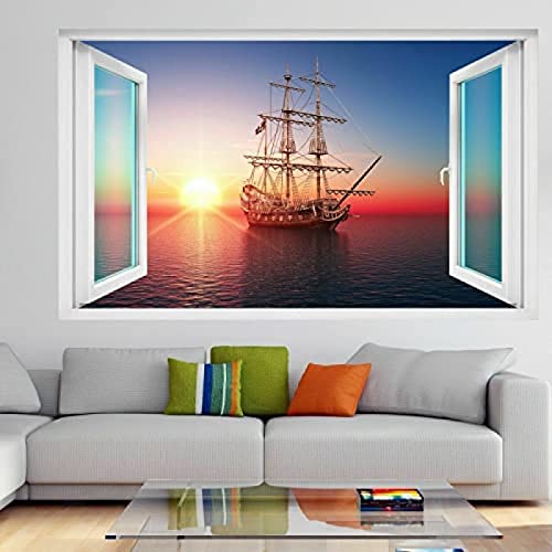 Wandtattoo Poster Piraten-Segelschiff-Sonnenuntergang 3D-Wand-Kunst-Aufkleber-Wandaufkleber-Ausgangskinderdekor DP11