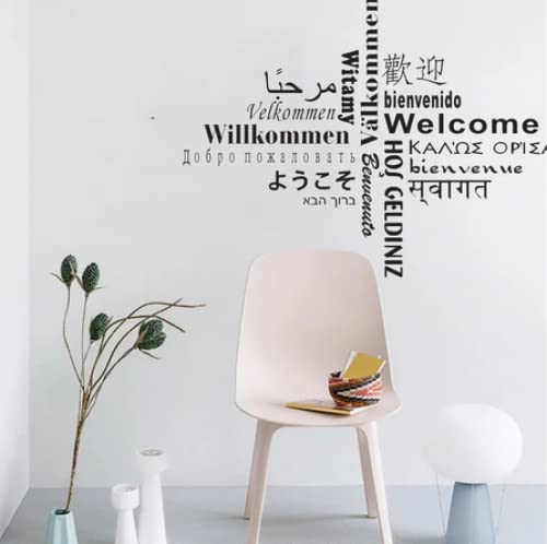 Kreatives Willkommen in allen Arten Sprache Text Wandaufkleber Wohnkultur Vinyl abnehmbare Kunst Wandtattoo für Wohnzimmer59cmx42cm