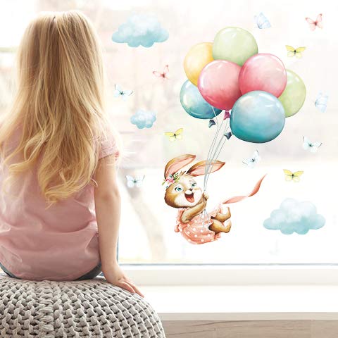 Wandtattoo Loft Fensterbild Frühling Ostern wiederverwendbar Fensteraufkleber Kinderzimmer / 3. Hase Ballons (1161) / 3. DIN A2 Bogen