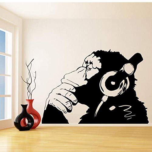 Banksy Vinyl Wandtattoo Affe Mit Kopfhörer Schimpanse Musik Hören In Kopfhörer Straße Graffiti Aufkleber Wandbild Poster 43X30 Cm