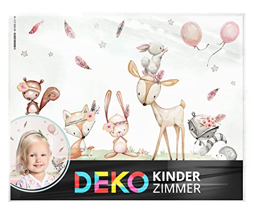 DEKO KINDERZIMMER Wandtattoo Waldtiere Set Wandsticker REH Hase Fuchs Kinderzimmer Wandaufkleber Ballon Babyzimmer Wanddeko DK1098-4