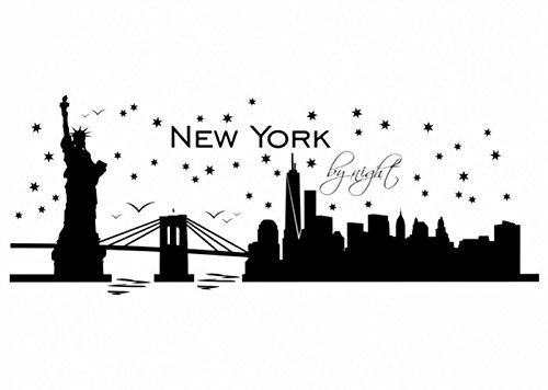 Wandtattooladen Wandtattoo - Skyline New York by Night Größe:120x43cm Farbe: azurblau