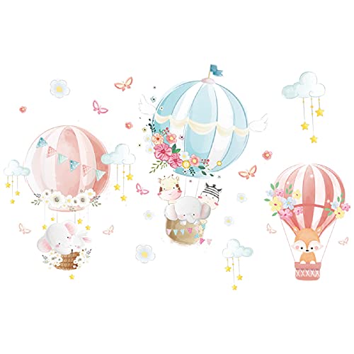 CreateHome® Aufkleber Tiere im Ballon für Kinderzimmer I 96 x 63 cm (BxH) I Junge Mädchen Zootiere Heißluftballon Wandaufkleber Wandbild Wandtattoo DIY Safari Wandaufkleber Babyzimmer